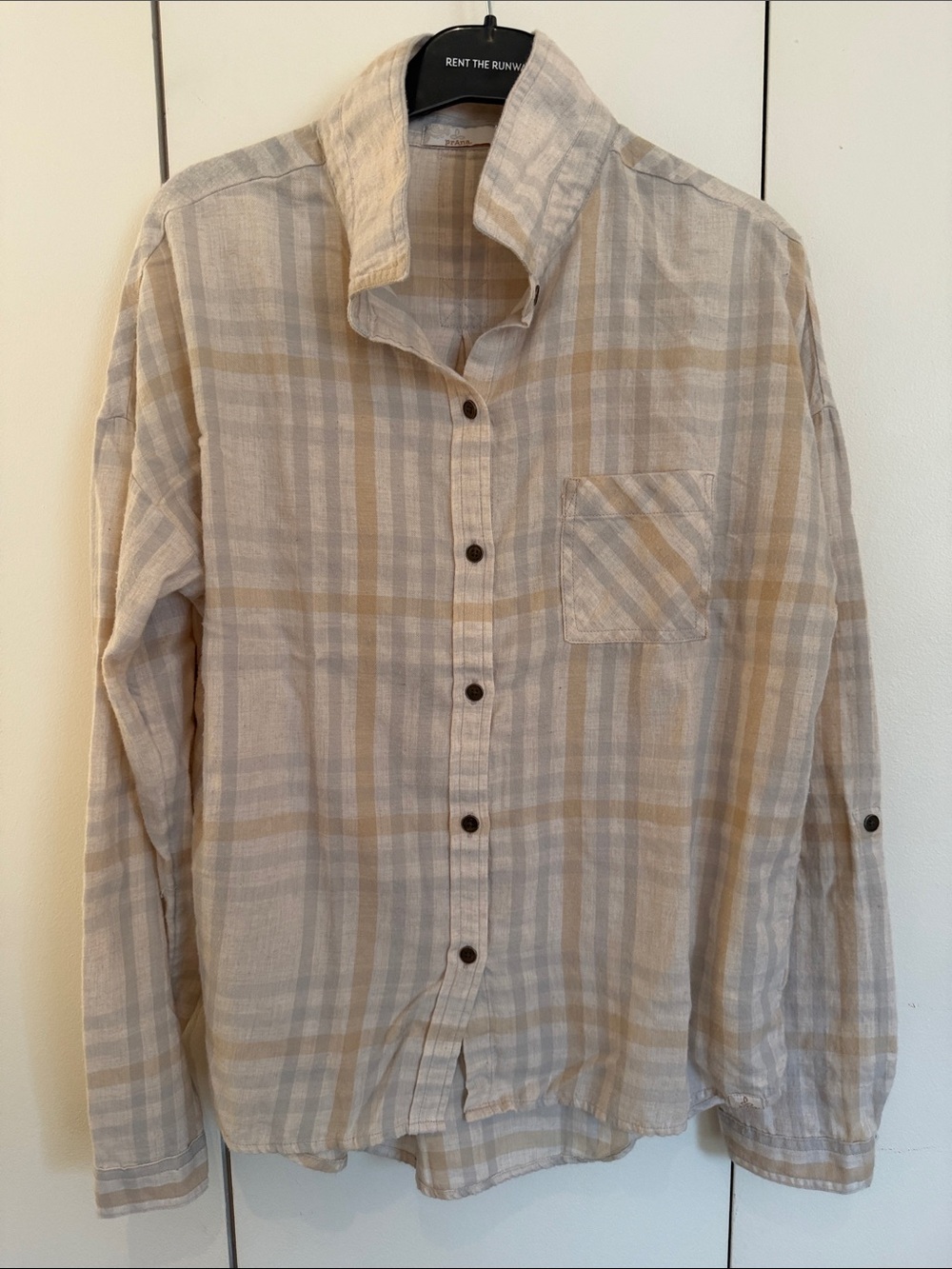 Prana Beige Plaid Button-Down Shirt